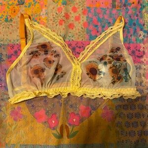 Uye Surana Sunflower and Bee Floral Lace Bralette in Yellow NWT 2X/3X